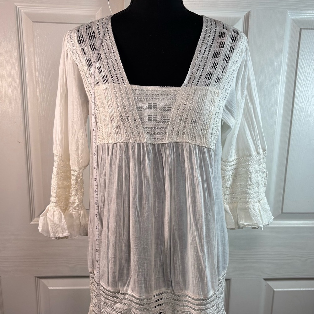 Cute Options White Boho Crochet Lace Peasant Mini Tunic M NWT